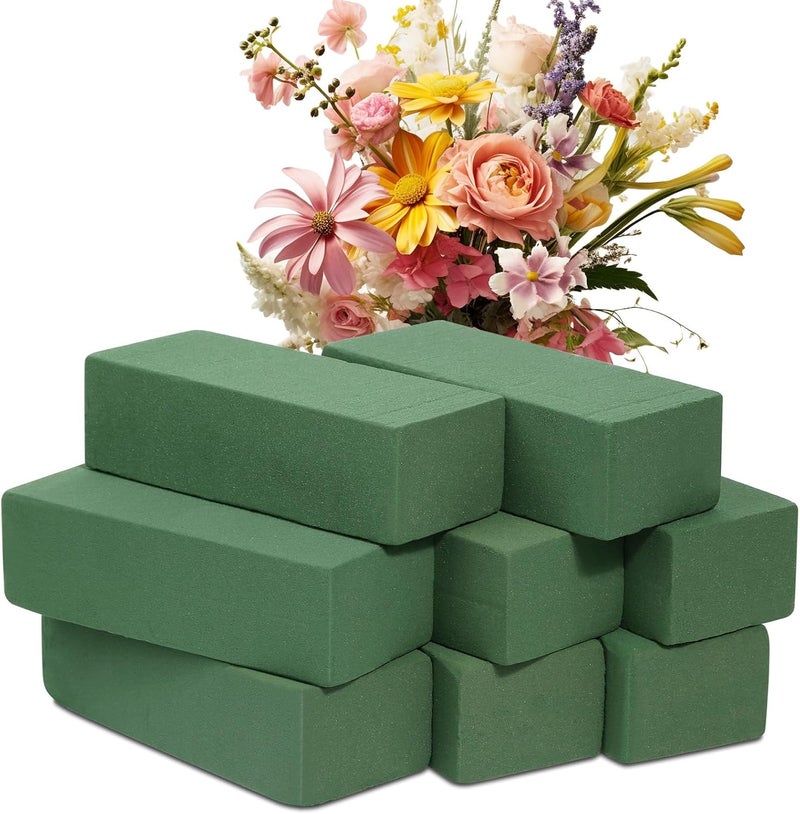 Audab 8 Pcs Floral Foam Blocks for Flower Arrangement (7.8” L x 3.5” W x 2.4” H) Wet and Dry Green Floral Foam for Wedding, Birthdays, Home Decorations - Image 1
